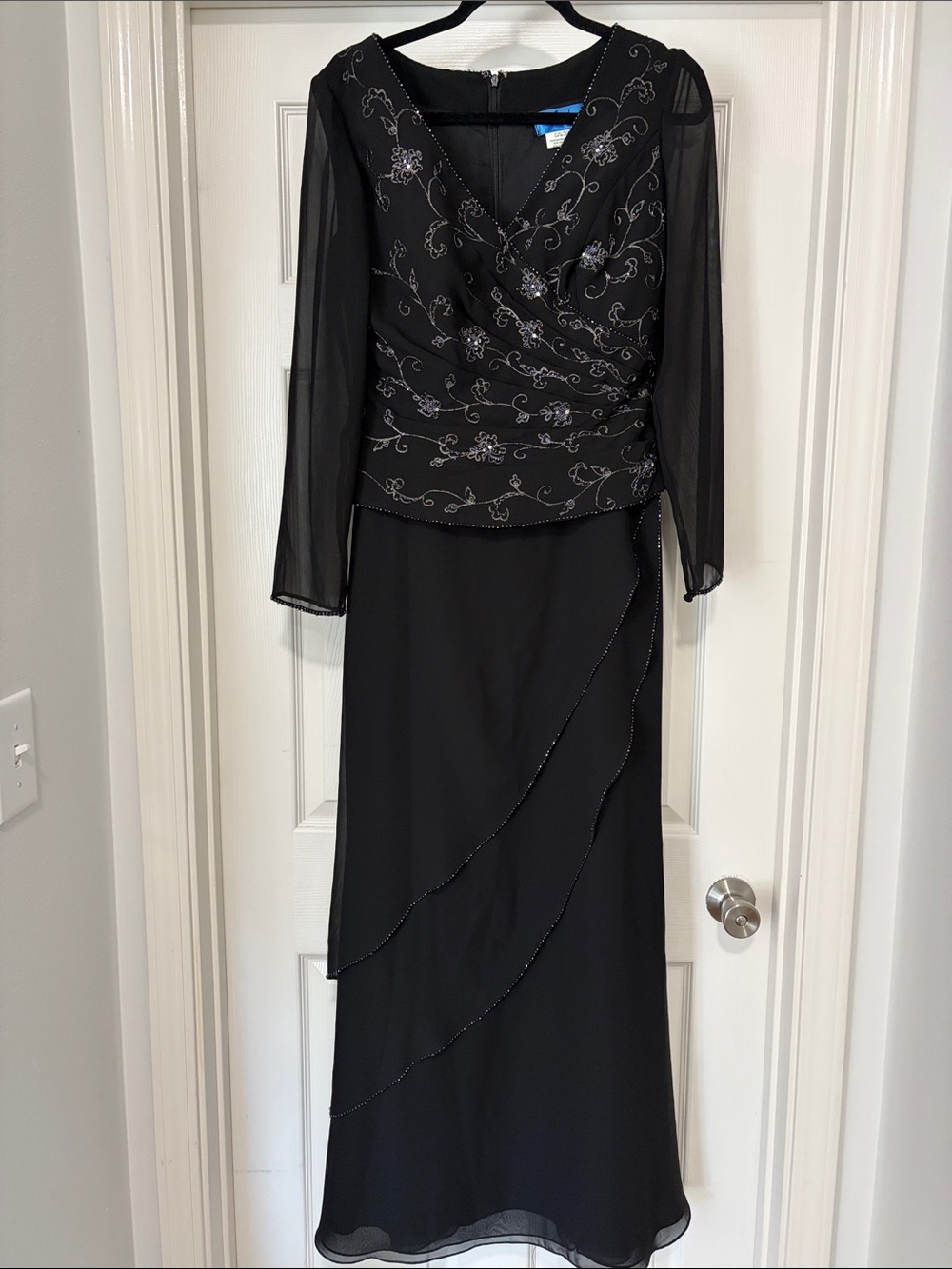 Jade by Jasmine Black Embroidered Mock Two-Piece Evening Gown with Tiered Skirt